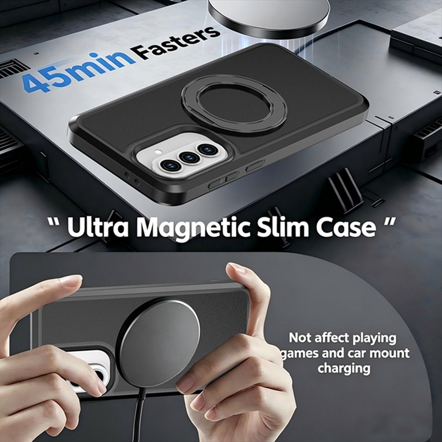 For Galaxy A37 / A36 / A56 5G Silicone Magnetic Anti-drop Protective Phone Case with 360 Rotating Holder(Black)