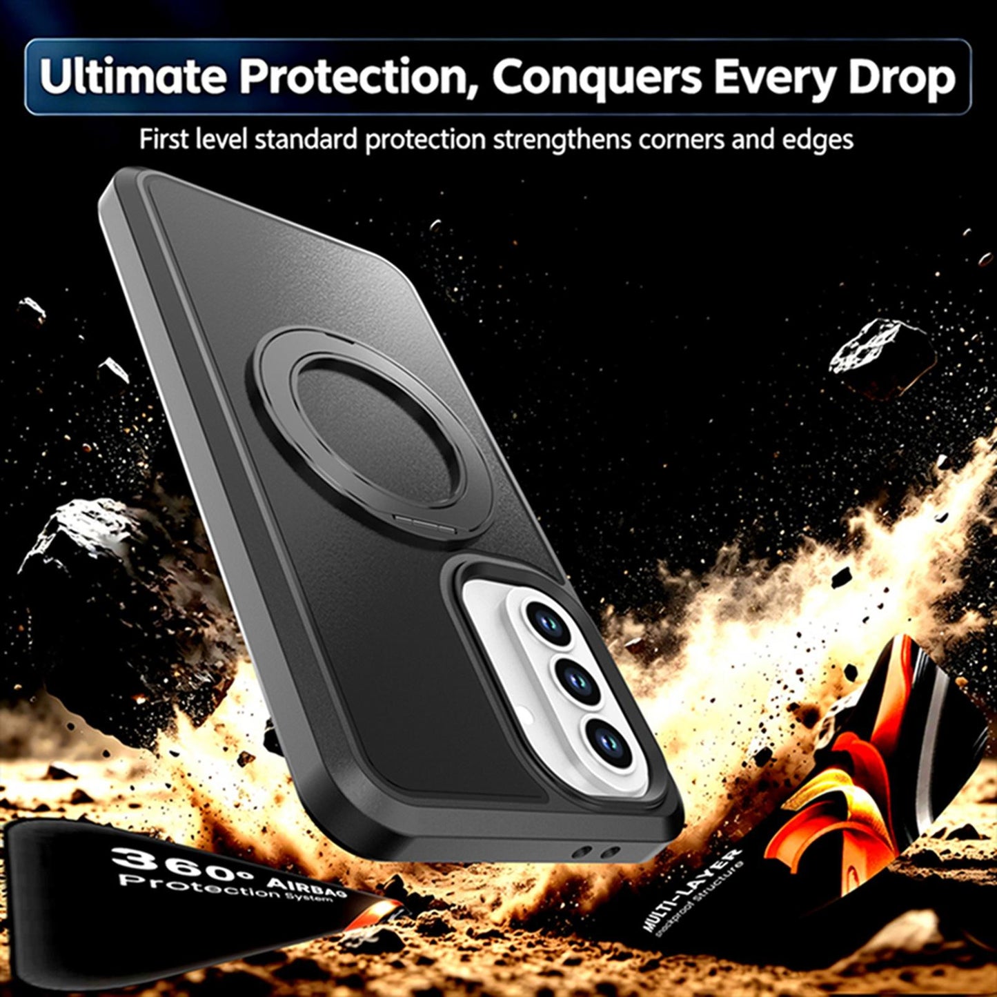 For Galaxy A37 / A36 / A56 5G Silicone Magnetic Anti-drop Protective Phone Case with 360 Rotating Holder(Black)