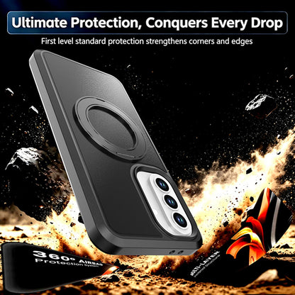 For Galaxy A37 / A36 / A56 5G Silicone Magnetic Anti-drop Protective Phone Case with 360 Rotating Holder(Black)
