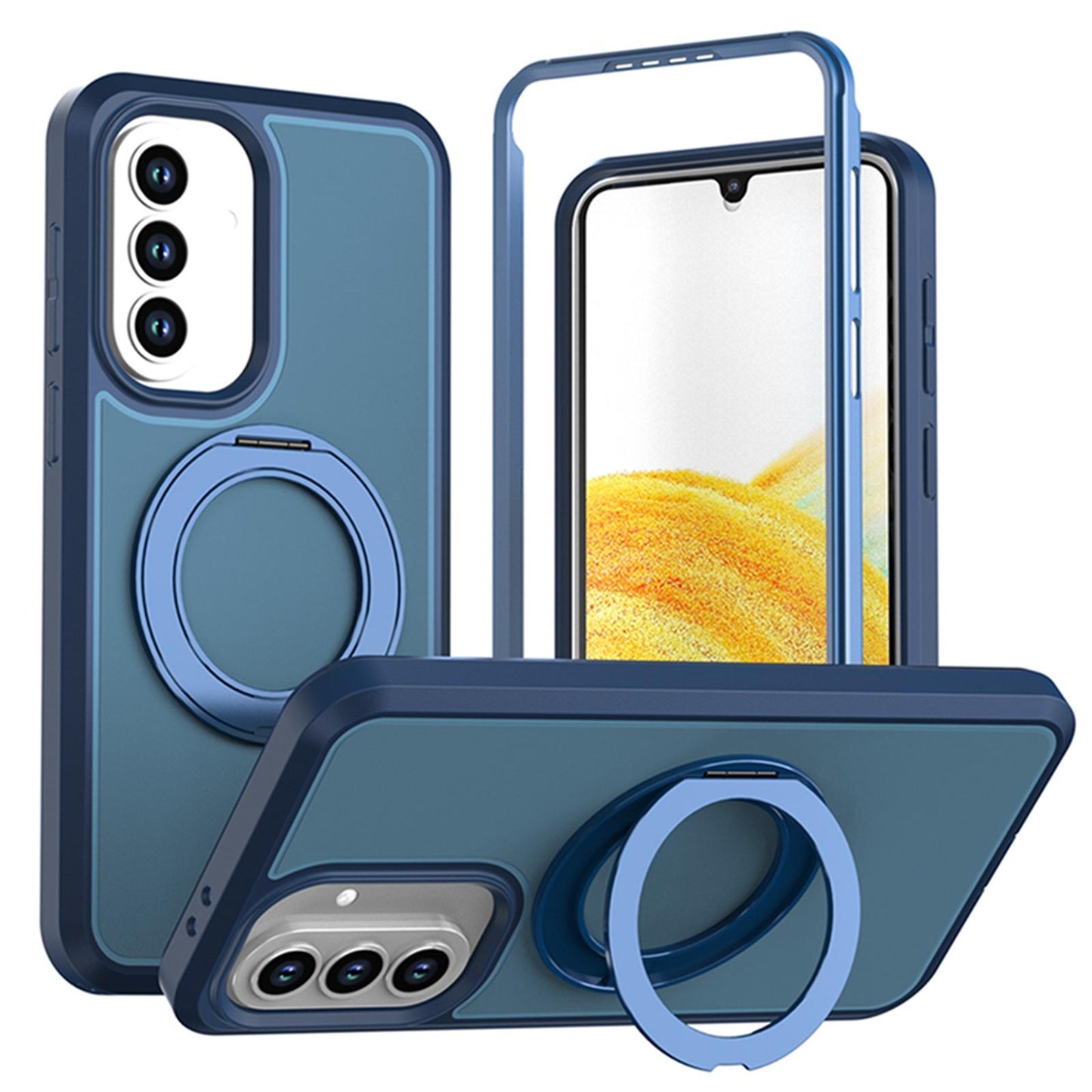 For Galaxy A37 / A36 / A56 5G Silicone Magnetic Anti-drop Protective Phone Case with 360 Rotating Holder(Blue)