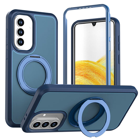For Galaxy A37 / A36 / A56 5G Silicone Magnetic Anti-drop Protective Phone Case with 360 Rotating Holder(Blue)