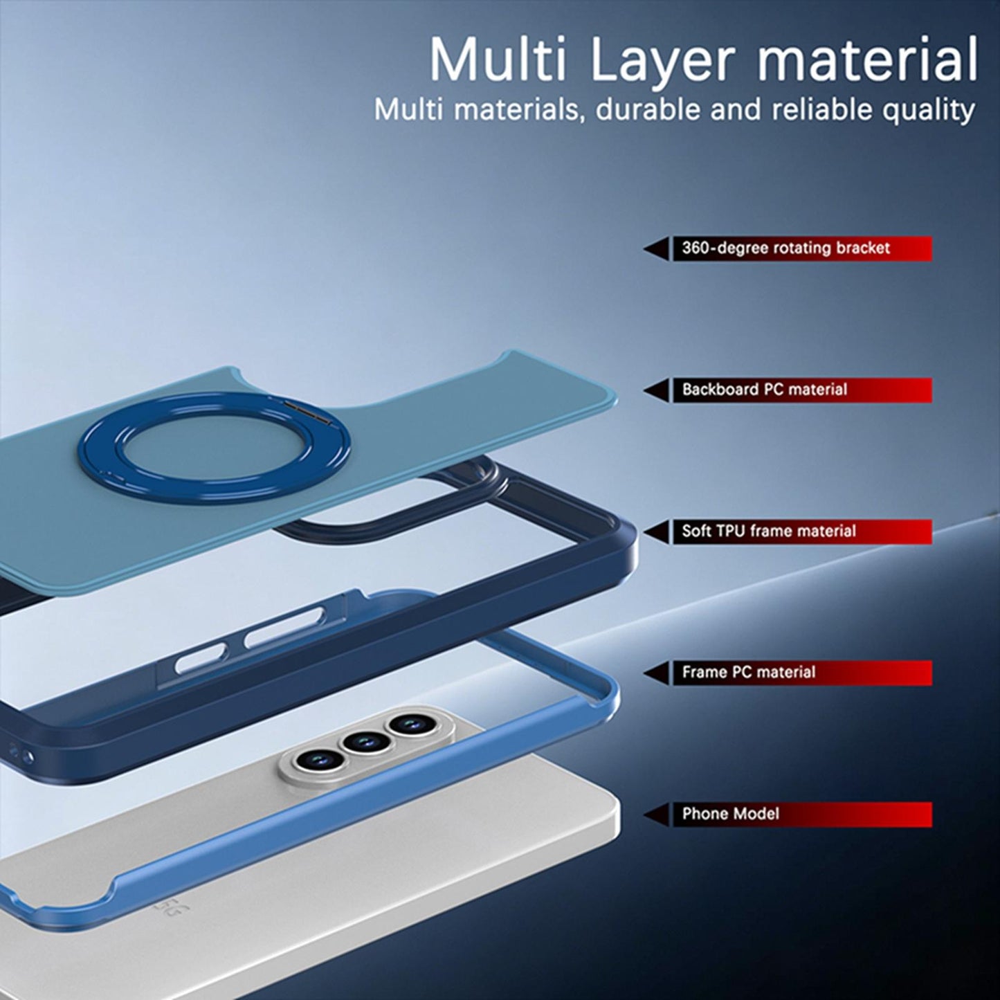 For Galaxy A37 / A36 / A56 5G Silicone Magnetic Anti-drop Protective Phone Case with 360 Rotating Holder(Blue)