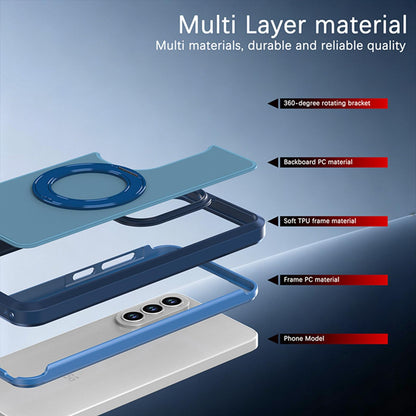 For Galaxy A37 / A36 / A56 5G Silicone Magnetic Anti-drop Protective Phone Case with 360 Rotating Holder(Blue)