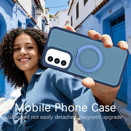 For Galaxy A37 / A36 / A56 5G Silicone Magnetic Anti-drop Protective Phone Case with 360 Rotating Holder(Blue)