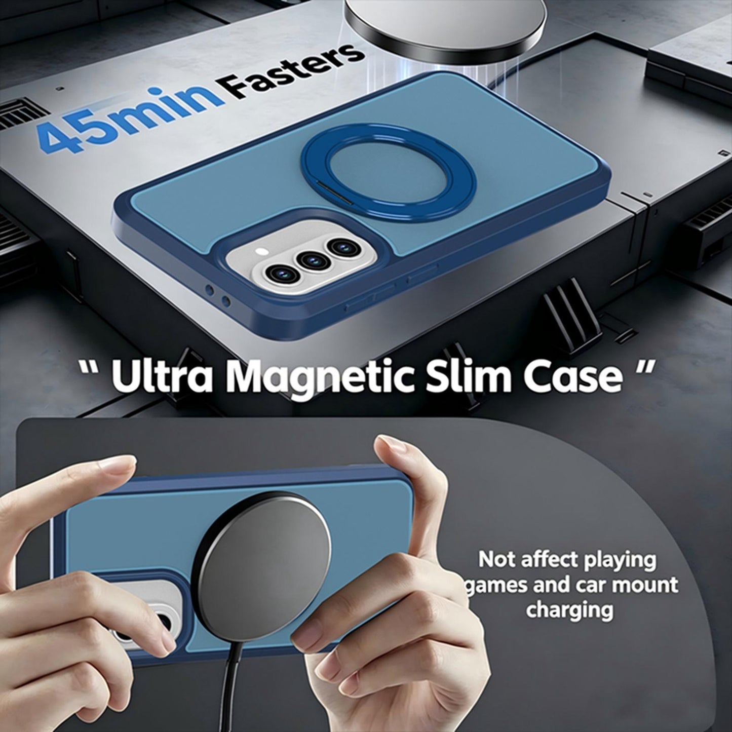 For Galaxy A37 / A36 / A56 5G Silicone Magnetic Anti-drop Protective Phone Case with 360 Rotating Holder(Blue)