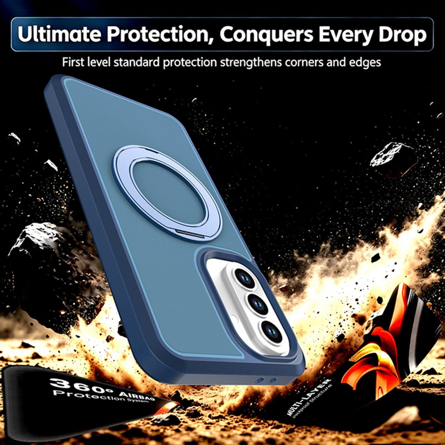 For Galaxy A37 / A36 / A56 5G Silicone Magnetic Anti-drop Protective Phone Case with 360 Rotating Holder(Blue)