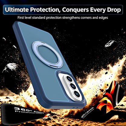 For Galaxy A37 / A36 / A56 5G Silicone Magnetic Anti-drop Protective Phone Case with 360 Rotating Holder(Blue)