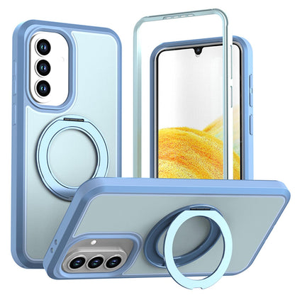 For Galaxy A37 / A36 / A56 5G Silicone Magnetic Anti-drop Protective Phone Case with 360 Rotating Holder(Light Blue)