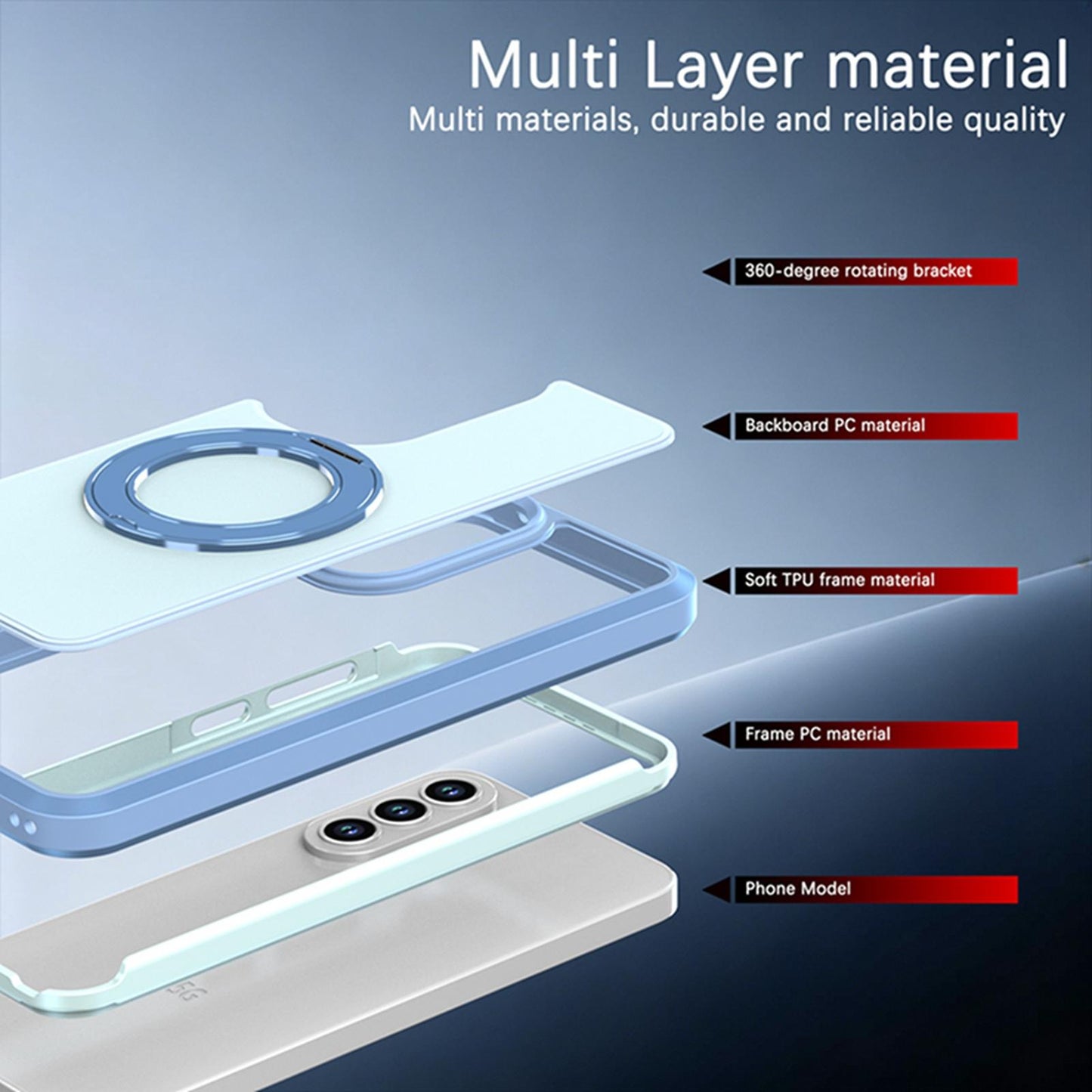 For Galaxy A37 / A36 / A56 5G Silicone Magnetic Anti-drop Protective Phone Case with 360 Rotating Holder(Light Blue)