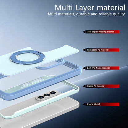 For Galaxy A37 / A36 / A56 5G Silicone Magnetic Anti-drop Protective Phone Case with 360 Rotating Holder(Light Blue)