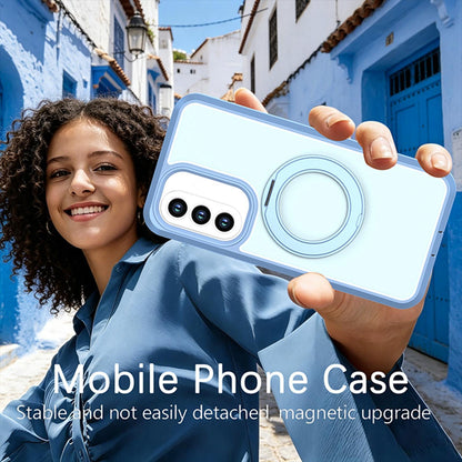 For Galaxy A37 / A36 / A56 5G Silicone Magnetic Anti-drop Protective Phone Case with 360 Rotating Holder(Light Blue)