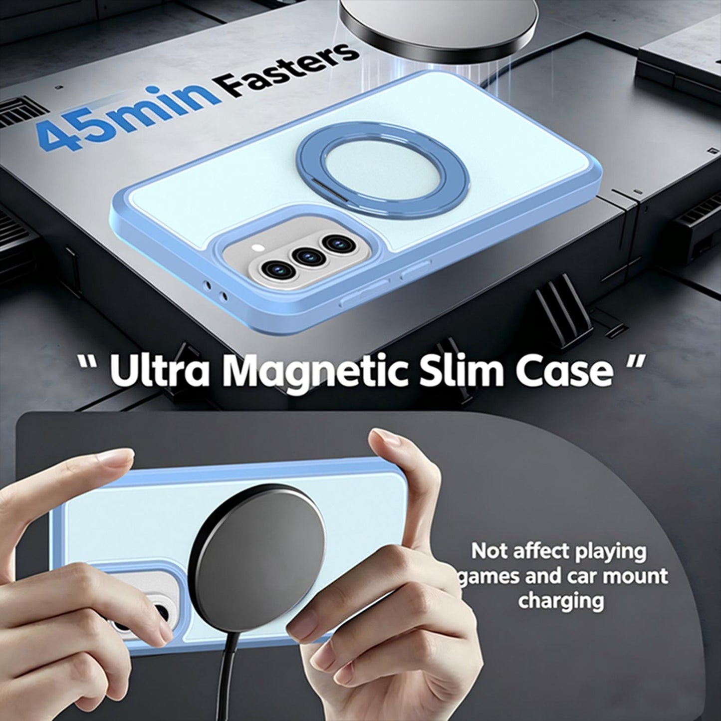 For Galaxy A37 / A36 / A56 5G Silicone Magnetic Anti-drop Protective Phone Case with 360 Rotating Holder(Light Blue)