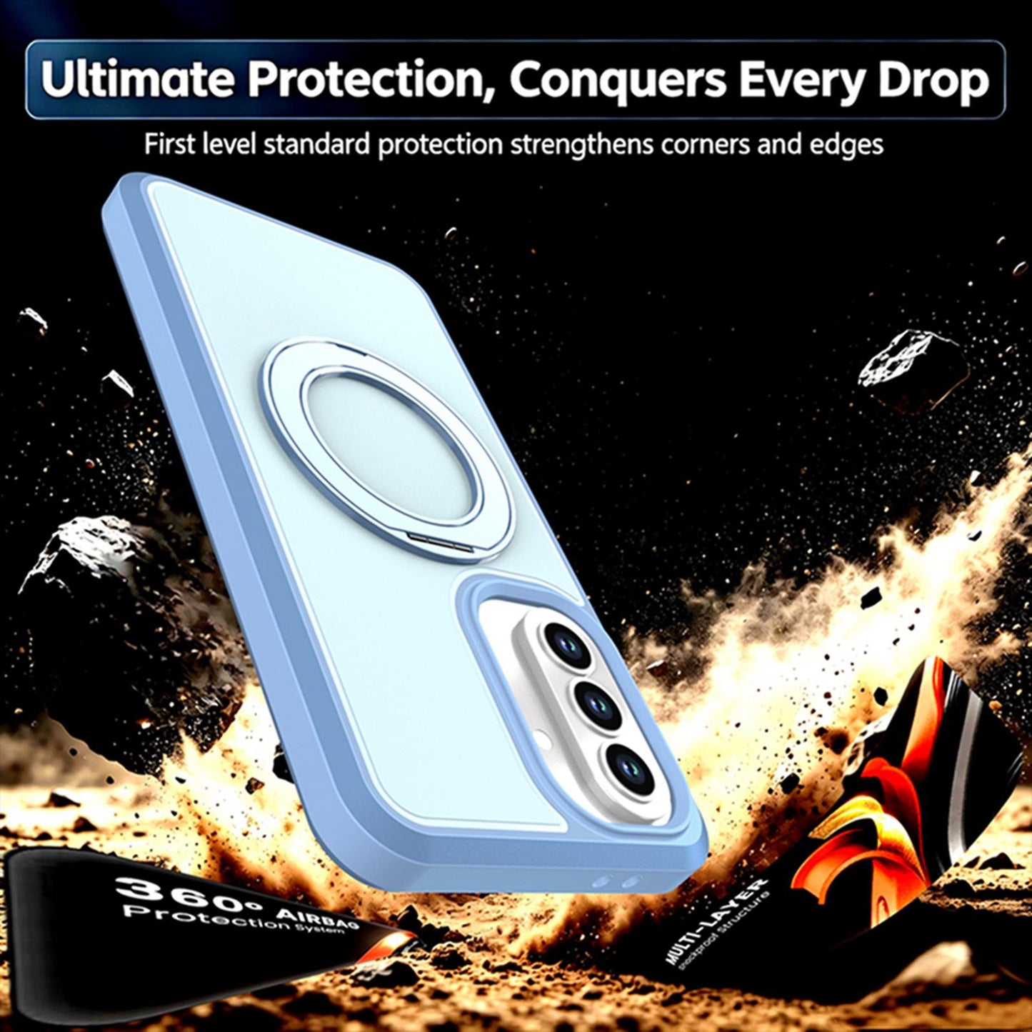 For Galaxy A37 / A36 / A56 5G Silicone Magnetic Anti-drop Protective Phone Case with 360 Rotating Holder(Light Blue)