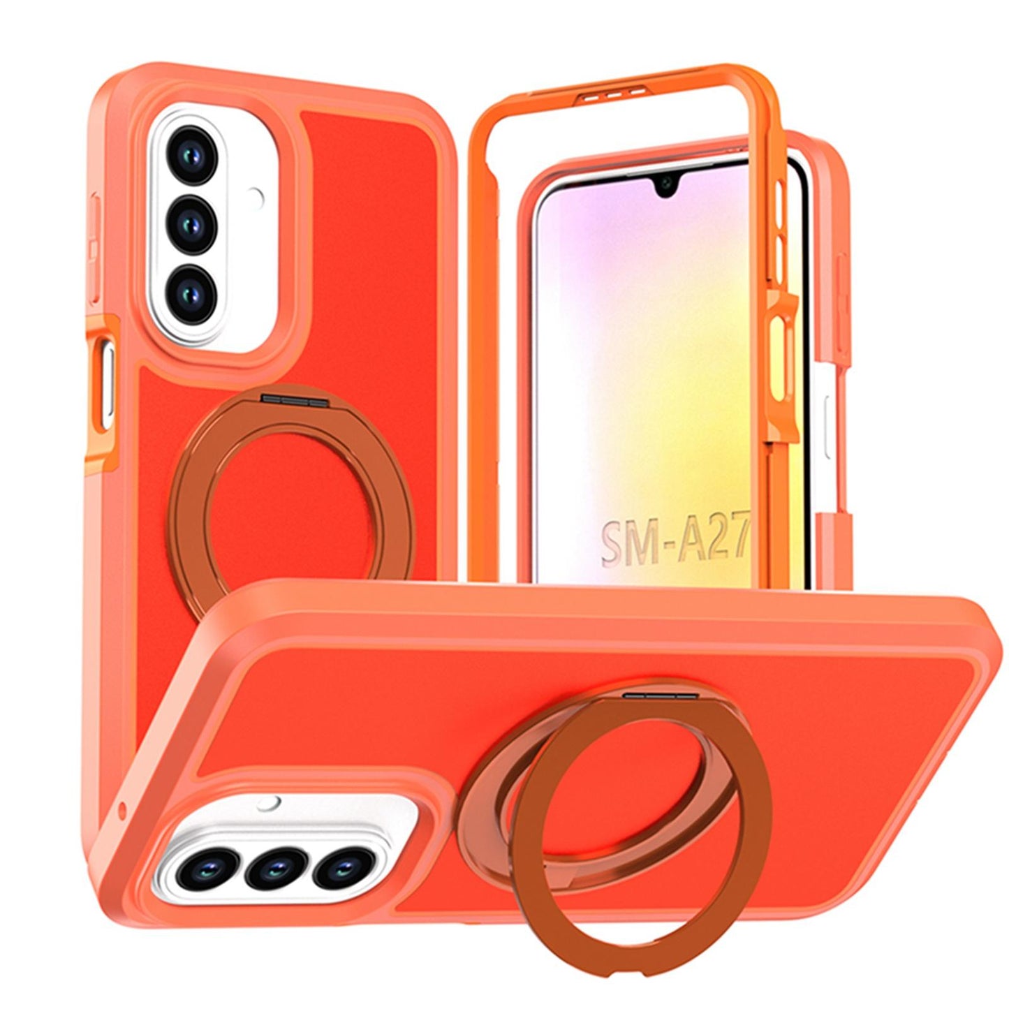 For Galaxy A27 5G Silicone Magnetic Anti-drop Protective Phone Case with 360 Rotating Holder(Orange)