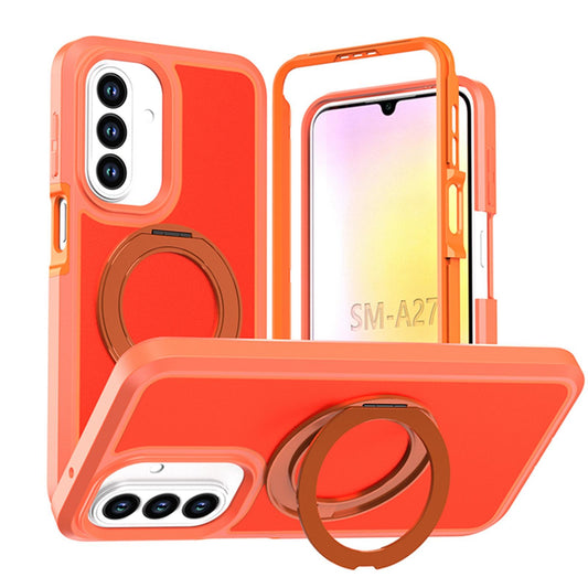 For Galaxy A27 5G Silicone Magnetic Anti-drop Protective Phone Case with 360 Rotating Holder(Orange)