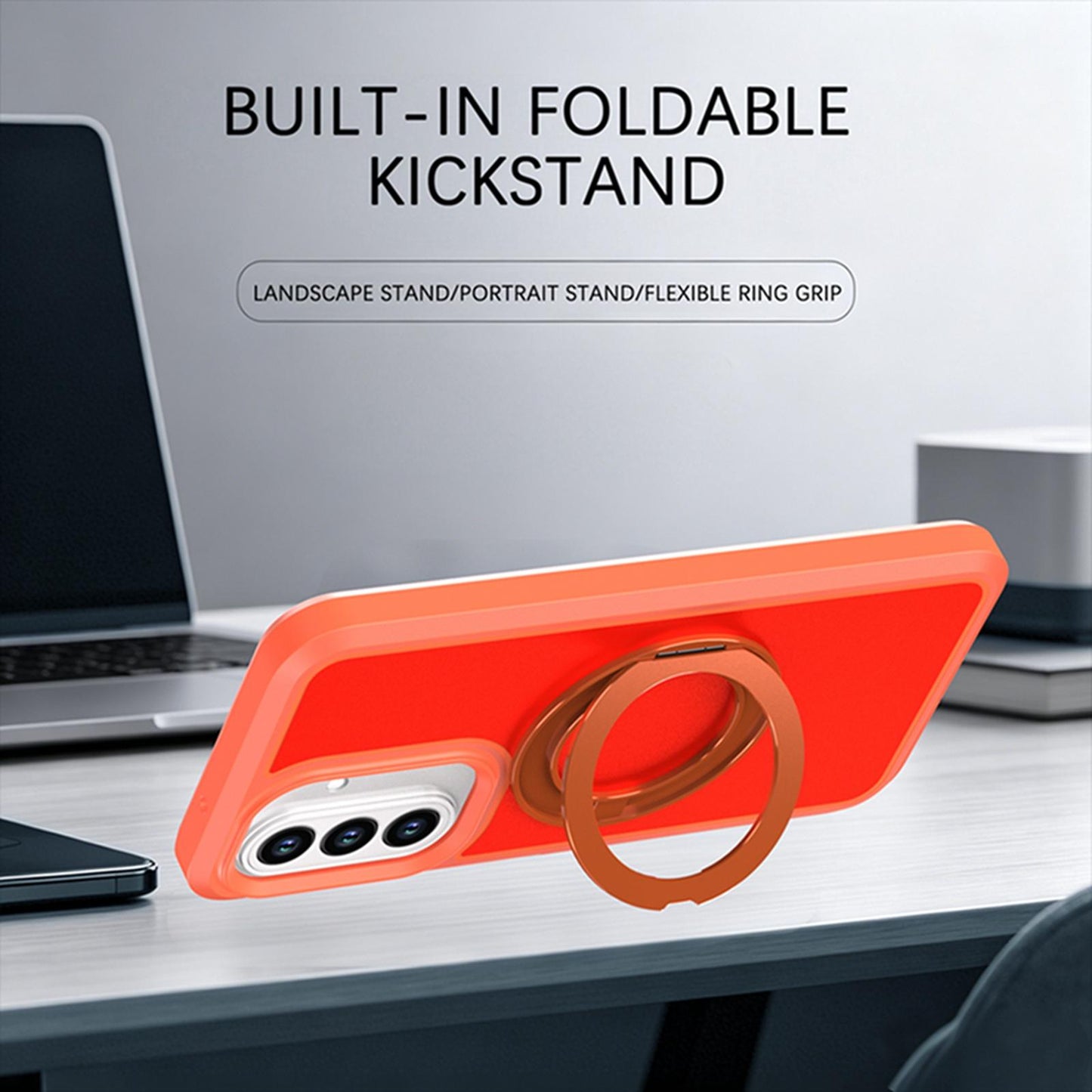 For Galaxy A27 5G Silicone Magnetic Anti-drop Protective Phone Case with 360 Rotating Holder(Orange)