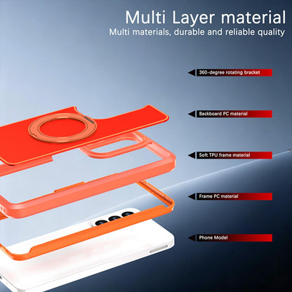 For Galaxy A27 5G Silicone Magnetic Anti-drop Protective Phone Case with 360 Rotating Holder(Orange)