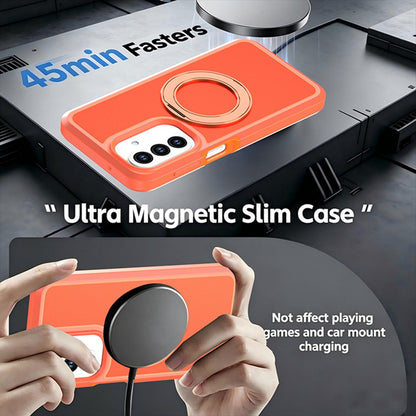 For Galaxy A27 5G Silicone Magnetic Anti-drop Protective Phone Case with 360 Rotating Holder(Orange)