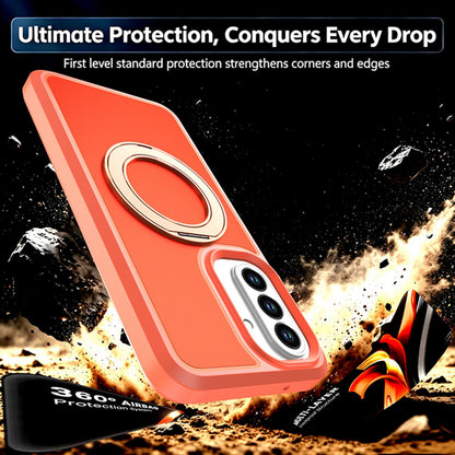 For Galaxy A27 5G Silicone Magnetic Anti-drop Protective Phone Case with 360 Rotating Holder(Orange)