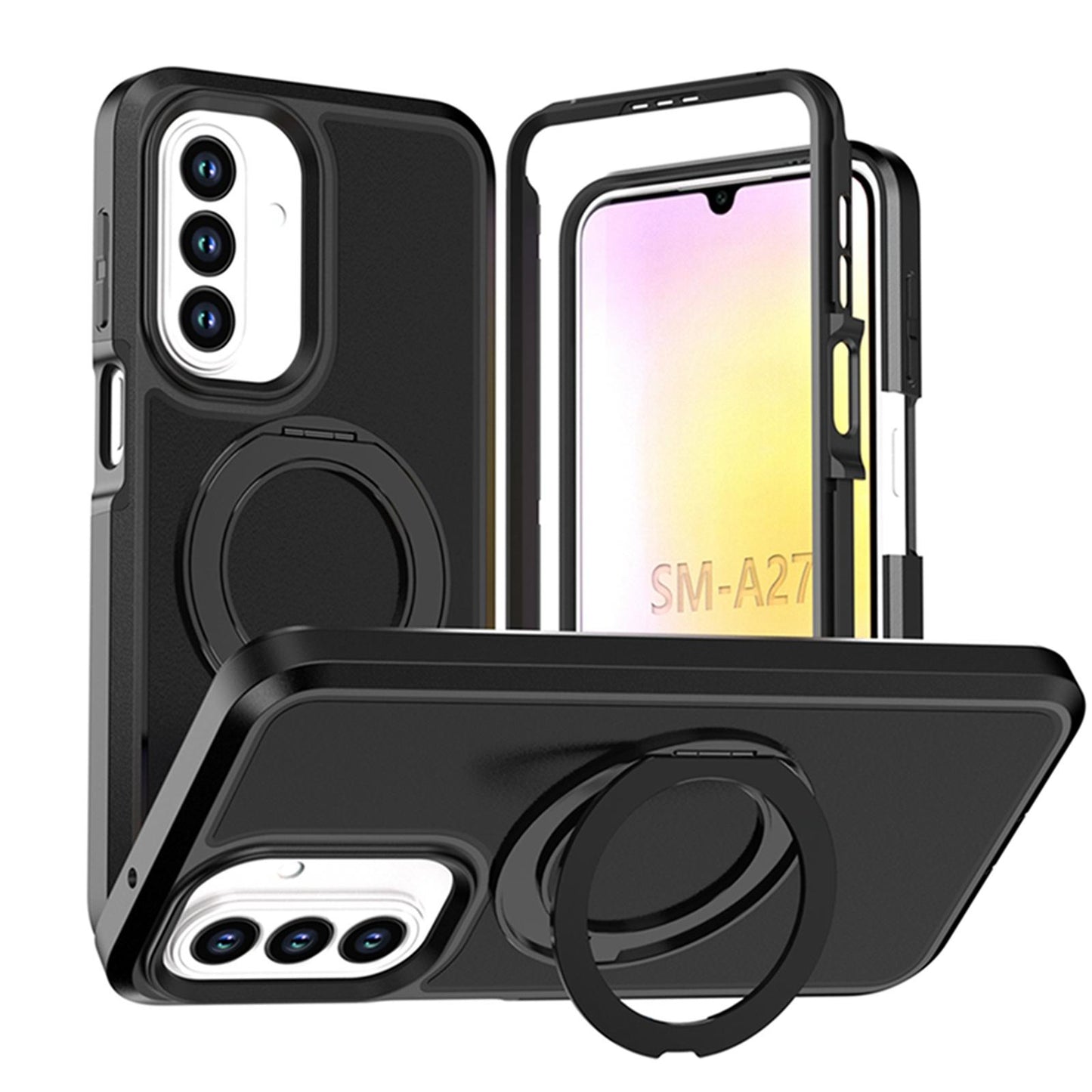 For Galaxy A27 5G Silicone Magnetic Anti-drop Protective Phone Case with 360 Rotating Holder(Black)