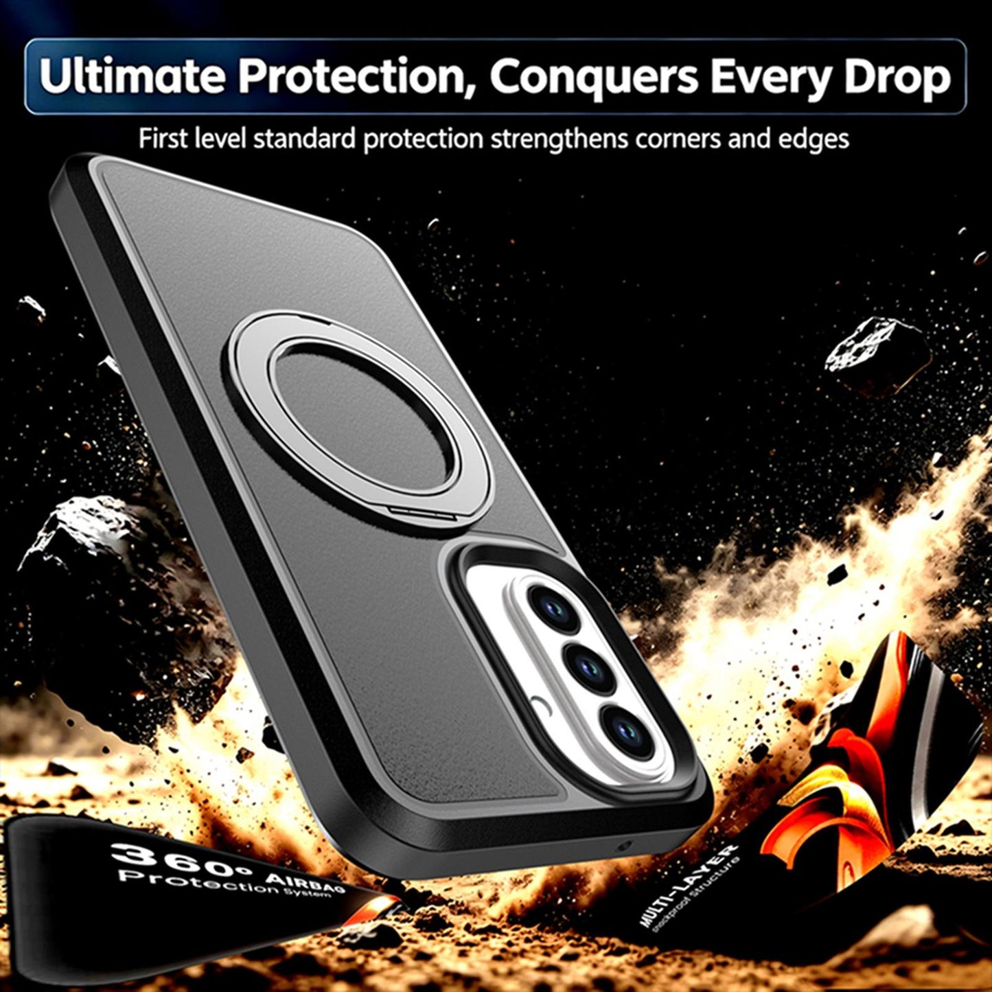 For Galaxy A27 5G Silicone Magnetic Anti-drop Protective Phone Case with 360 Rotating Holder(Black)