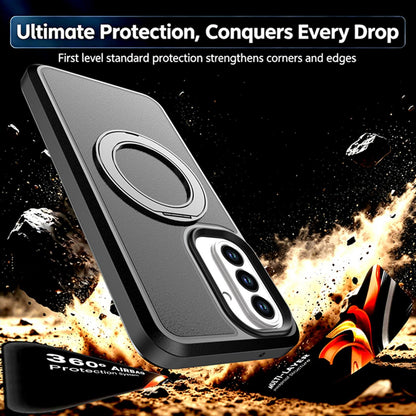 For Galaxy A27 5G Silicone Magnetic Anti-drop Protective Phone Case with 360 Rotating Holder(Black)