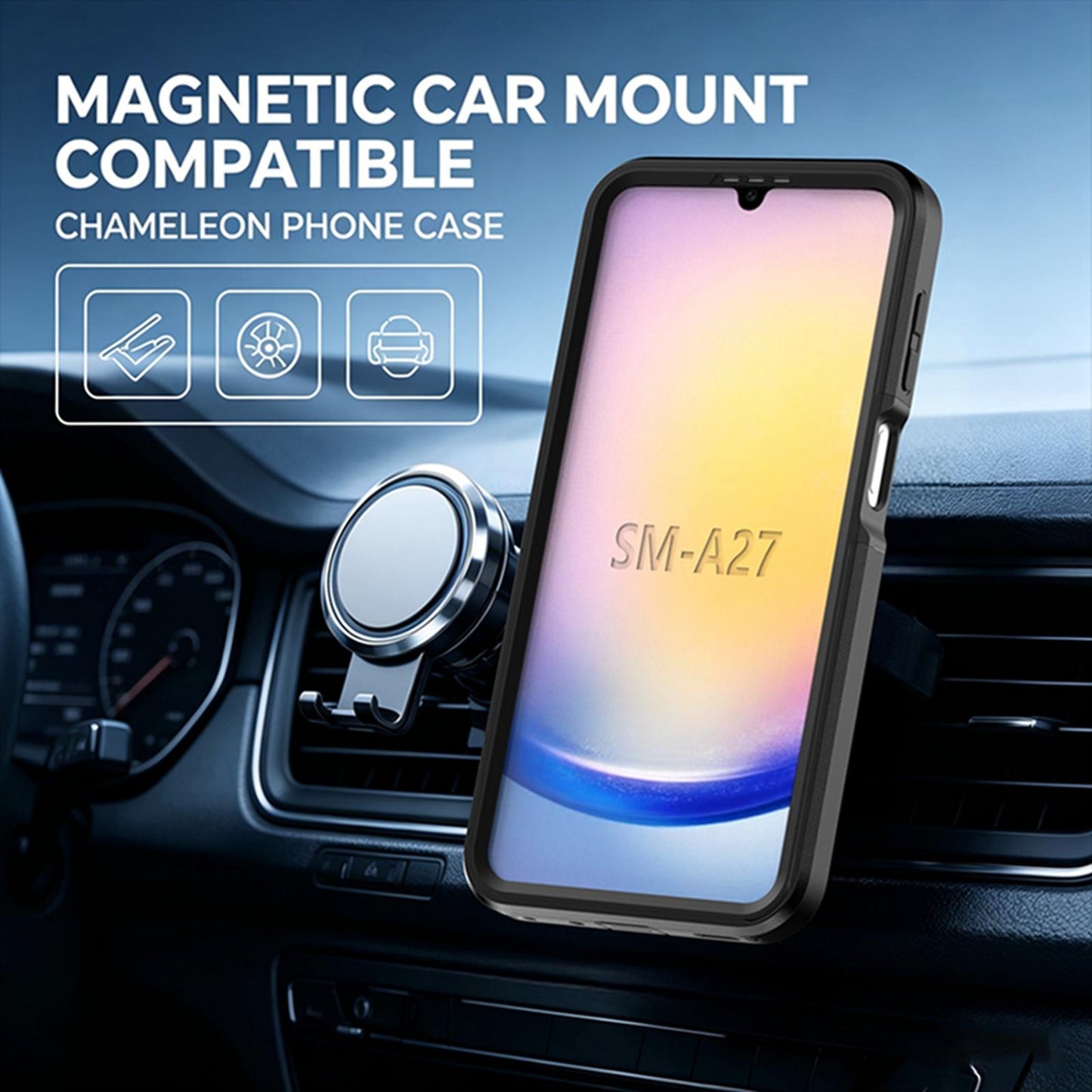 For Galaxy A27 5G Silicone Magnetic Anti-drop Protective Phone Case with 360 Rotating Holder(Black)