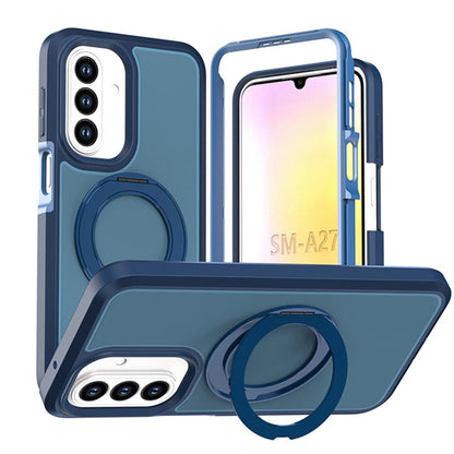 For Galaxy A27 5G Silicone Magnetic Anti-drop Protective Phone Case with 360 Rotating Holder(Blue)