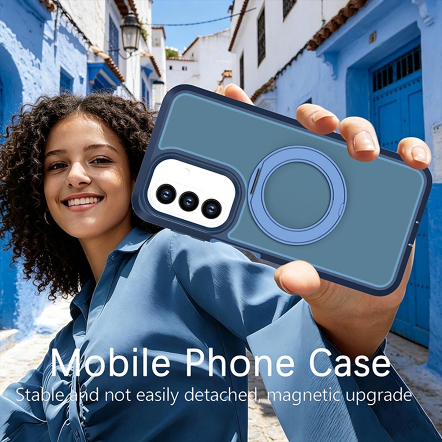 For Galaxy A27 5G Silicone Magnetic Anti-drop Protective Phone Case with 360 Rotating Holder(Blue)