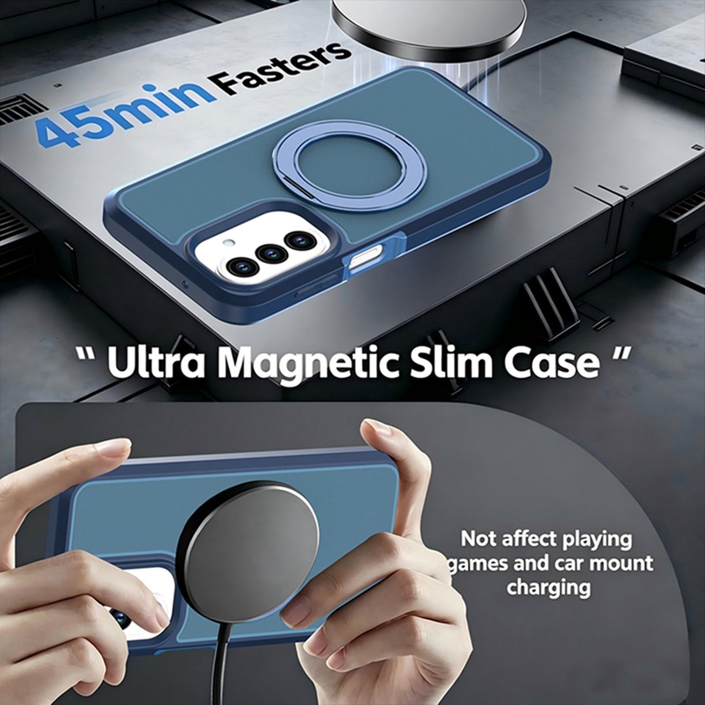 For Galaxy A27 5G Silicone Magnetic Anti-drop Protective Phone Case with 360 Rotating Holder(Blue)