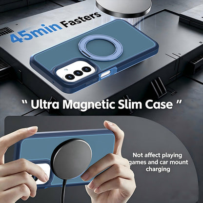 For Galaxy A27 5G Silicone Magnetic Anti-drop Protective Phone Case with 360 Rotating Holder(Blue)
