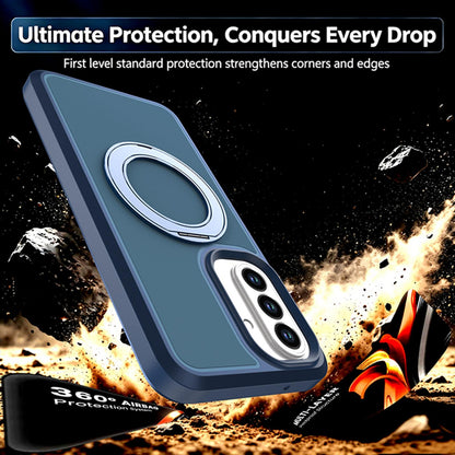 For Galaxy A27 5G Silicone Magnetic Anti-drop Protective Phone Case with 360 Rotating Holder(Blue)