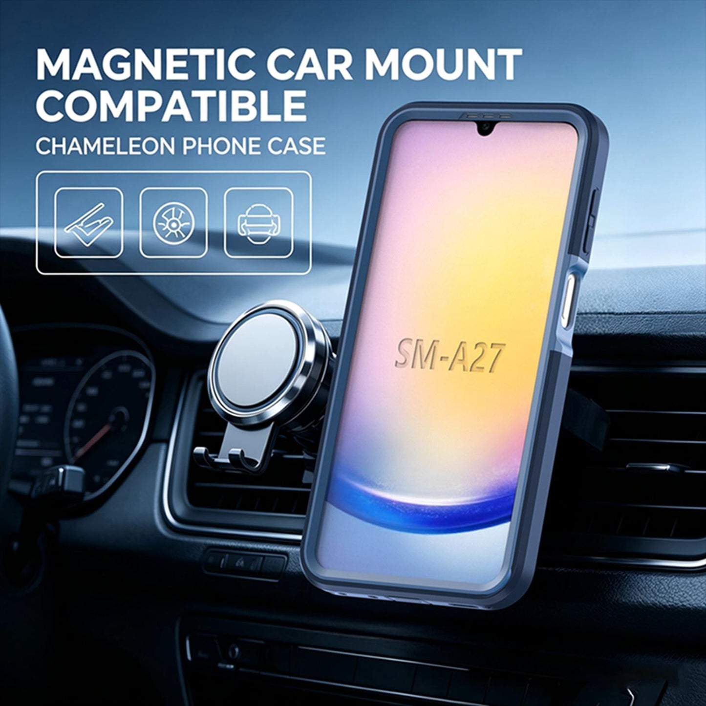 For Galaxy A27 5G Silicone Magnetic Anti-drop Protective Phone Case with 360 Rotating Holder(Blue)