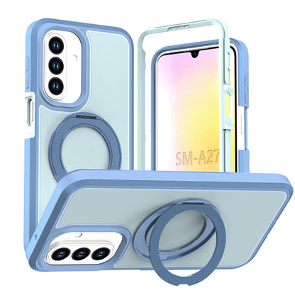 For Galaxy A27 5G Silicone Magnetic Anti-drop Protective Phone Case with 360 Rotating Holder(Light Blue)