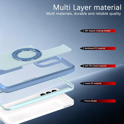 For Galaxy A27 5G Silicone Magnetic Anti-drop Protective Phone Case with 360 Rotating Holder(Light Blue)