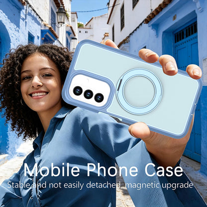 For Galaxy A27 5G Silicone Magnetic Anti-drop Protective Phone Case with 360 Rotating Holder(Light Blue)
