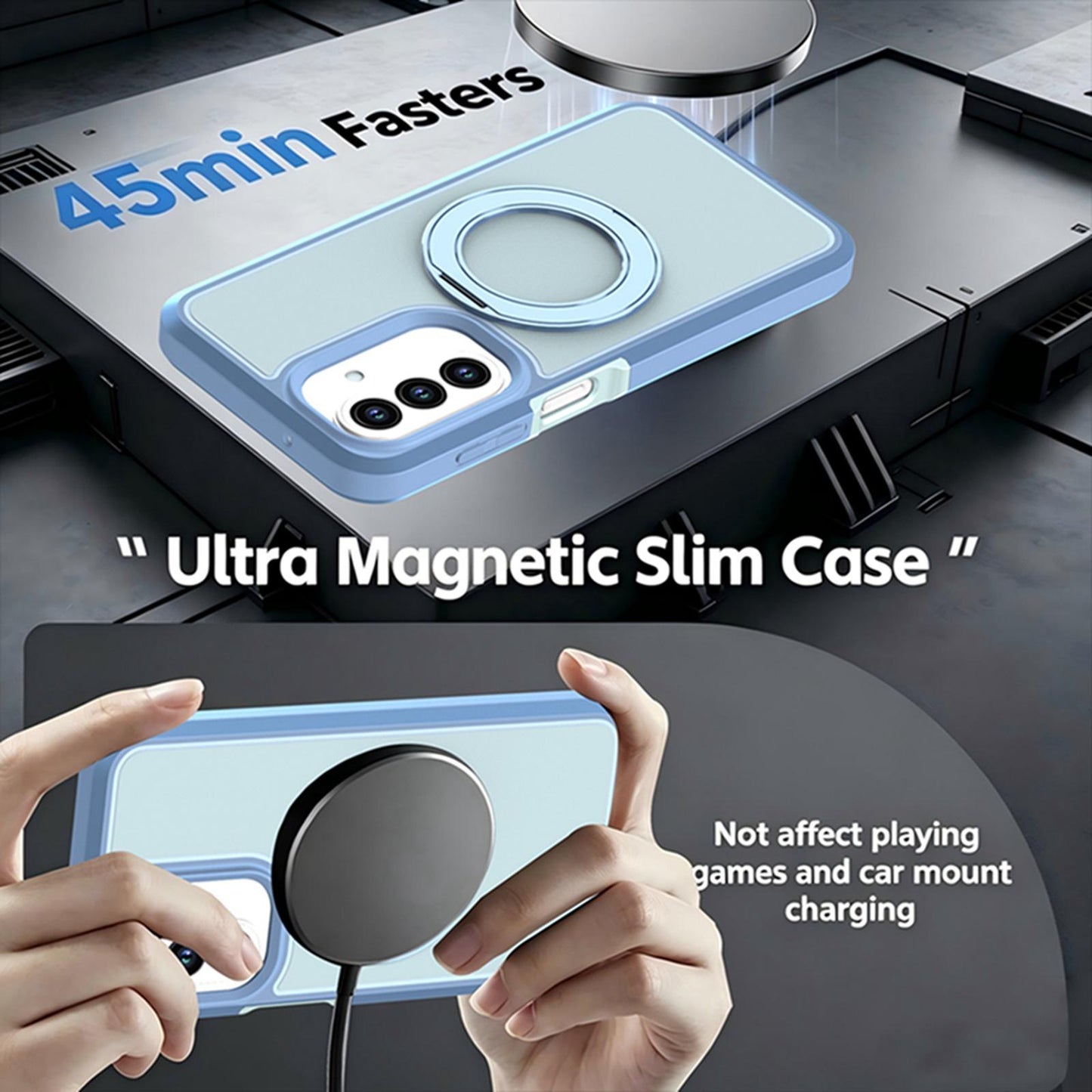 For Galaxy A27 5G Silicone Magnetic Anti-drop Protective Phone Case with 360 Rotating Holder(Light Blue)