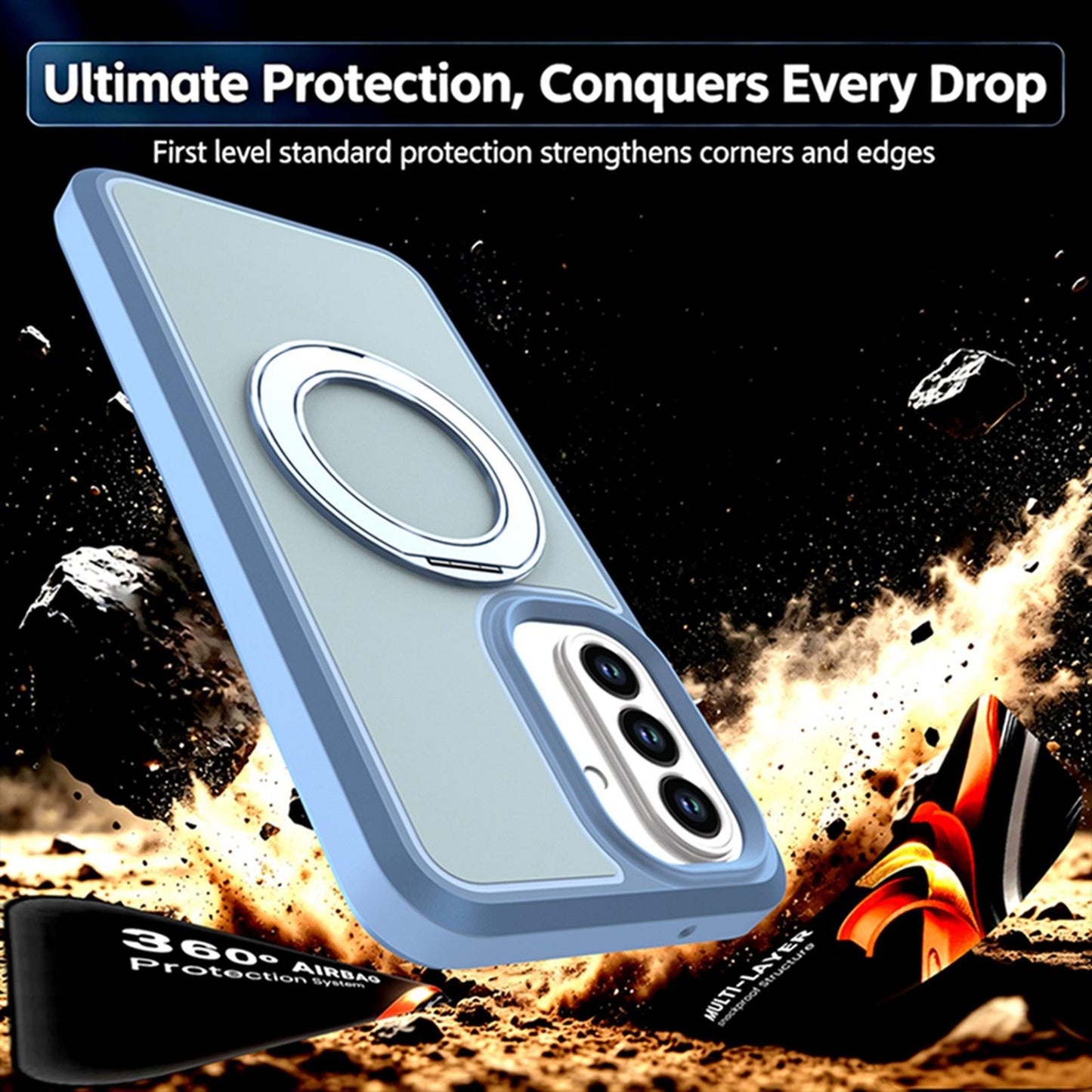 For Galaxy A27 5G Silicone Magnetic Anti-drop Protective Phone Case with 360 Rotating Holder(Light Blue)
