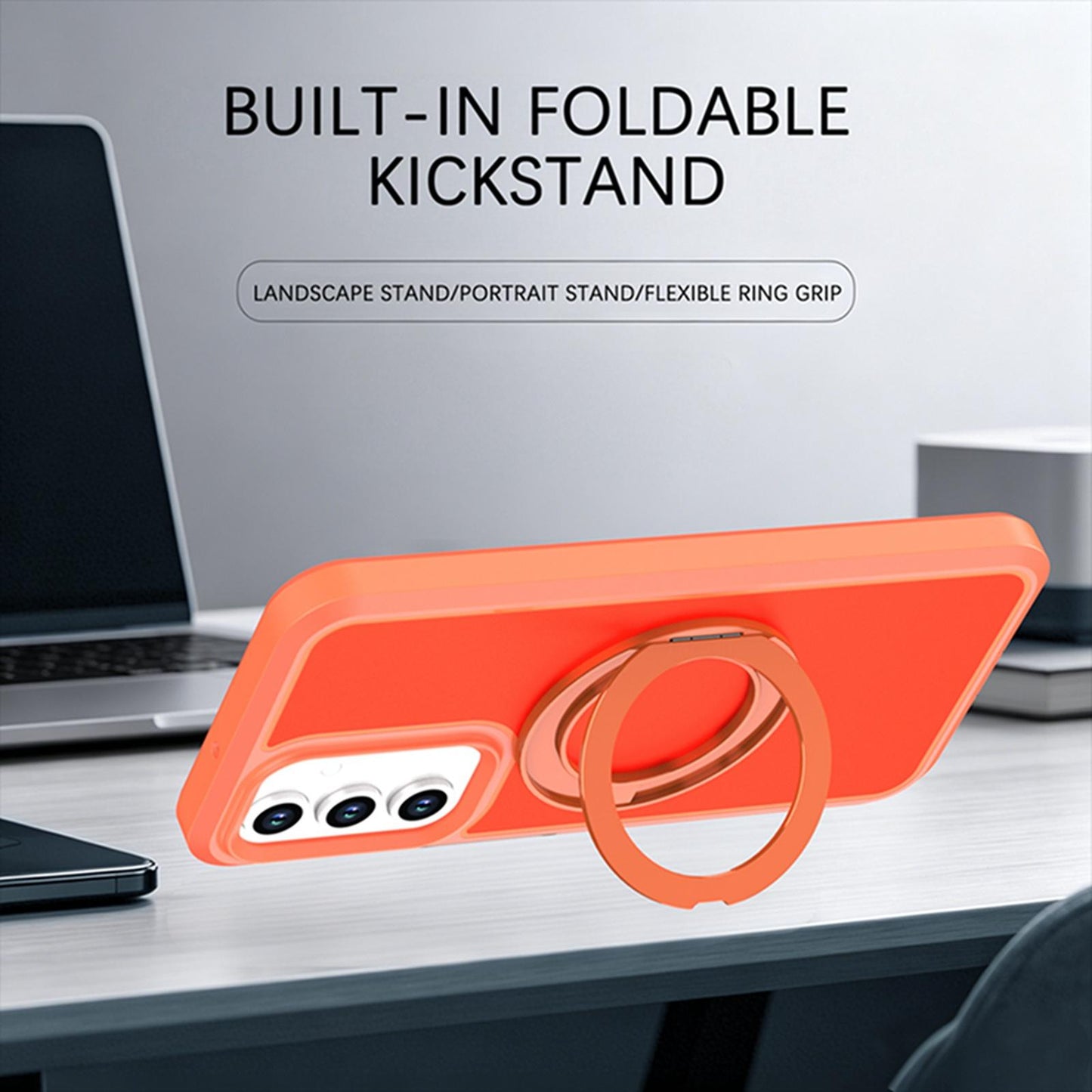For Galaxy A17 / A16 / A26 5G Silicone Magnetic Anti-drop Protective Phone Case with 360 Rotating Holder(Orange)