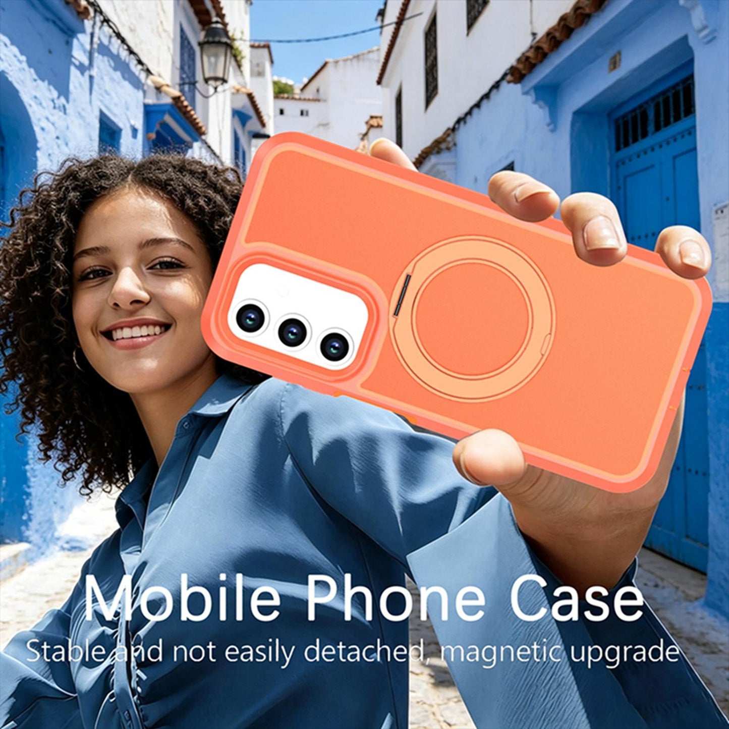 For Galaxy A17 / A16 / A26 5G Silicone Magnetic Anti-drop Protective Phone Case with 360 Rotating Holder(Orange)