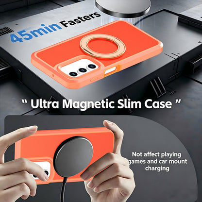 For Galaxy A17 / A16 / A26 5G Silicone Magnetic Anti-drop Protective Phone Case with 360 Rotating Holder(Orange)