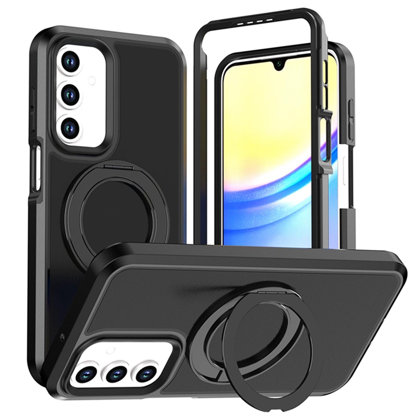 For Galaxy A17 / A16 / A26 5G Silicone Magnetic Anti-drop Protective Phone Case with 360 Rotating Holder(Black)