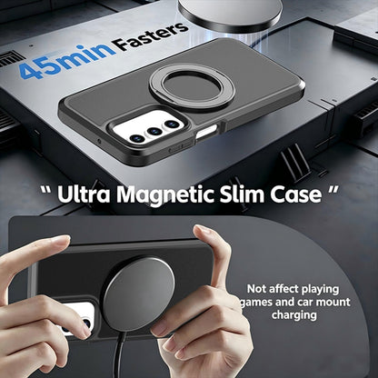 For Galaxy A17 / A16 / A26 5G Silicone Magnetic Anti-drop Protective Phone Case with 360 Rotating Holder(Black)