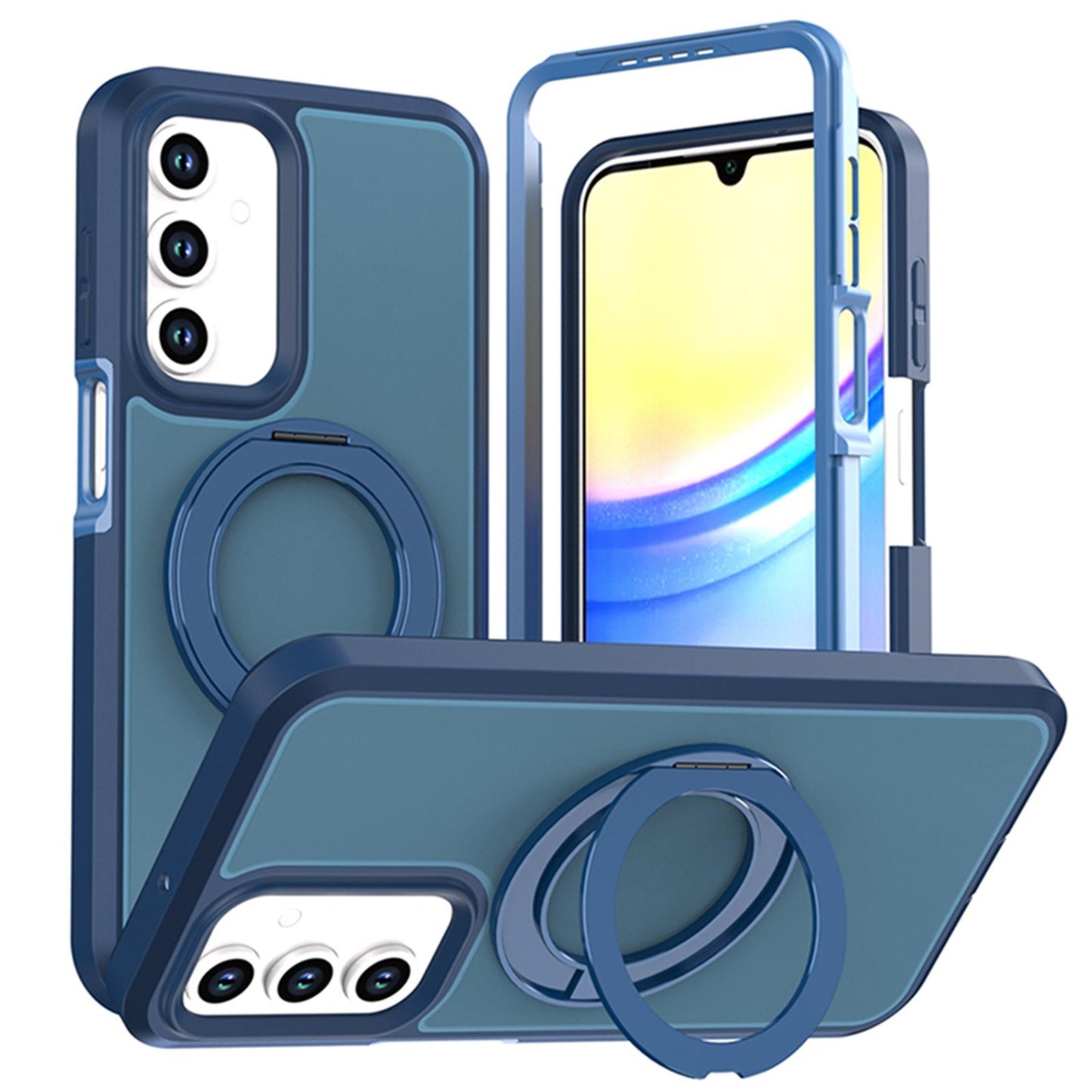 For Galaxy A17 / A16 / A26 5G Silicone Magnetic Anti-drop Protective Phone Case with 360 Rotating Holder(Blue)