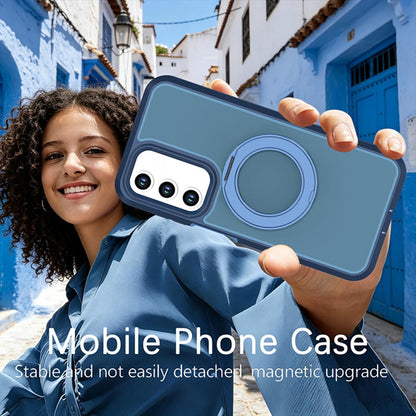 For Galaxy A17 / A16 / A26 5G Silicone Magnetic Anti-drop Protective Phone Case with 360 Rotating Holder(Blue)