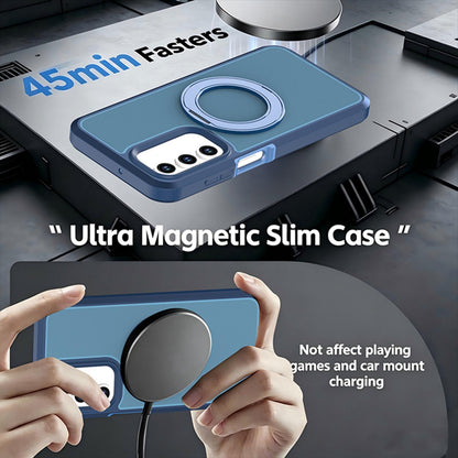 For Galaxy A17 / A16 / A26 5G Silicone Magnetic Anti-drop Protective Phone Case with 360 Rotating Holder(Blue)
