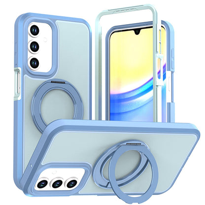 For Galaxy A17 / A16 / A26 5G Silicone Magnetic Anti-drop Protective Phone Case with 360 Rotating Holder(Light Blue)