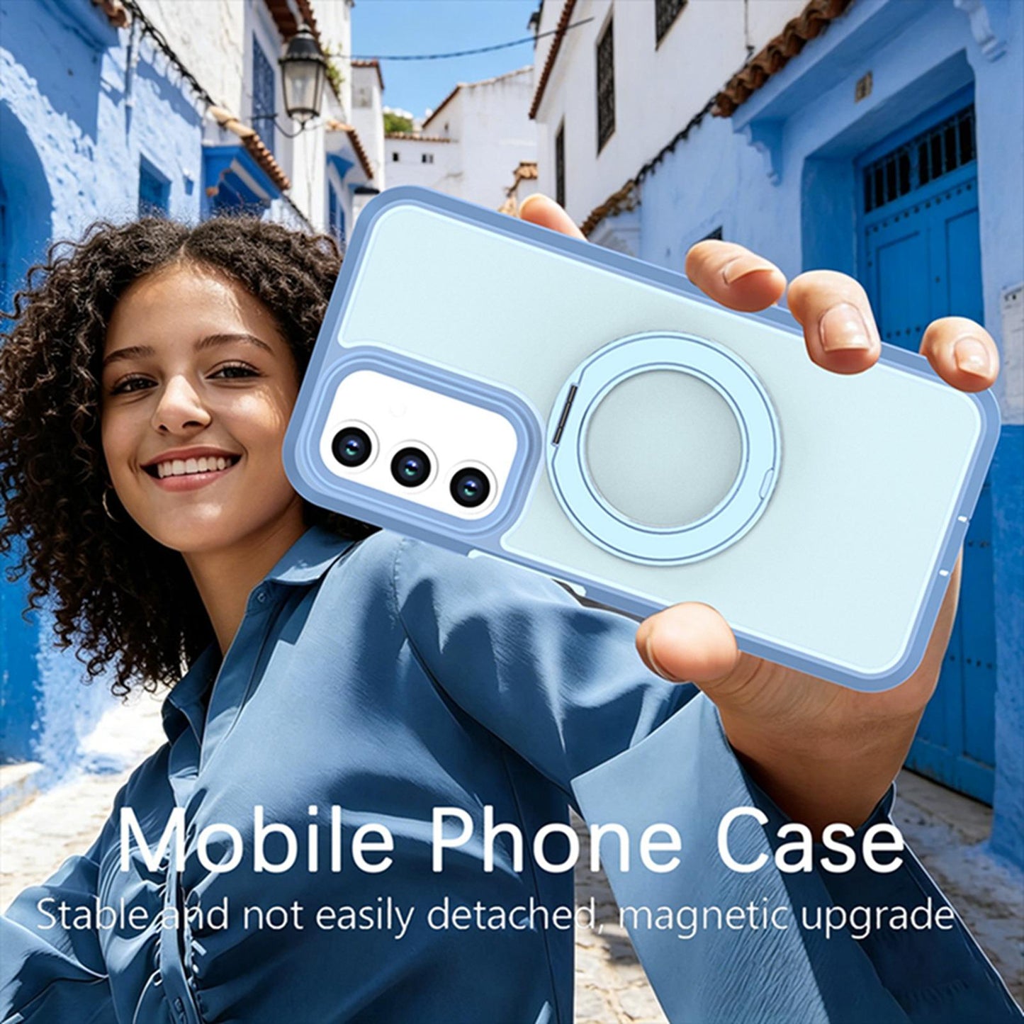 For Galaxy A17 / A16 / A26 5G Silicone Magnetic Anti-drop Protective Phone Case with 360 Rotating Holder(Light Blue)