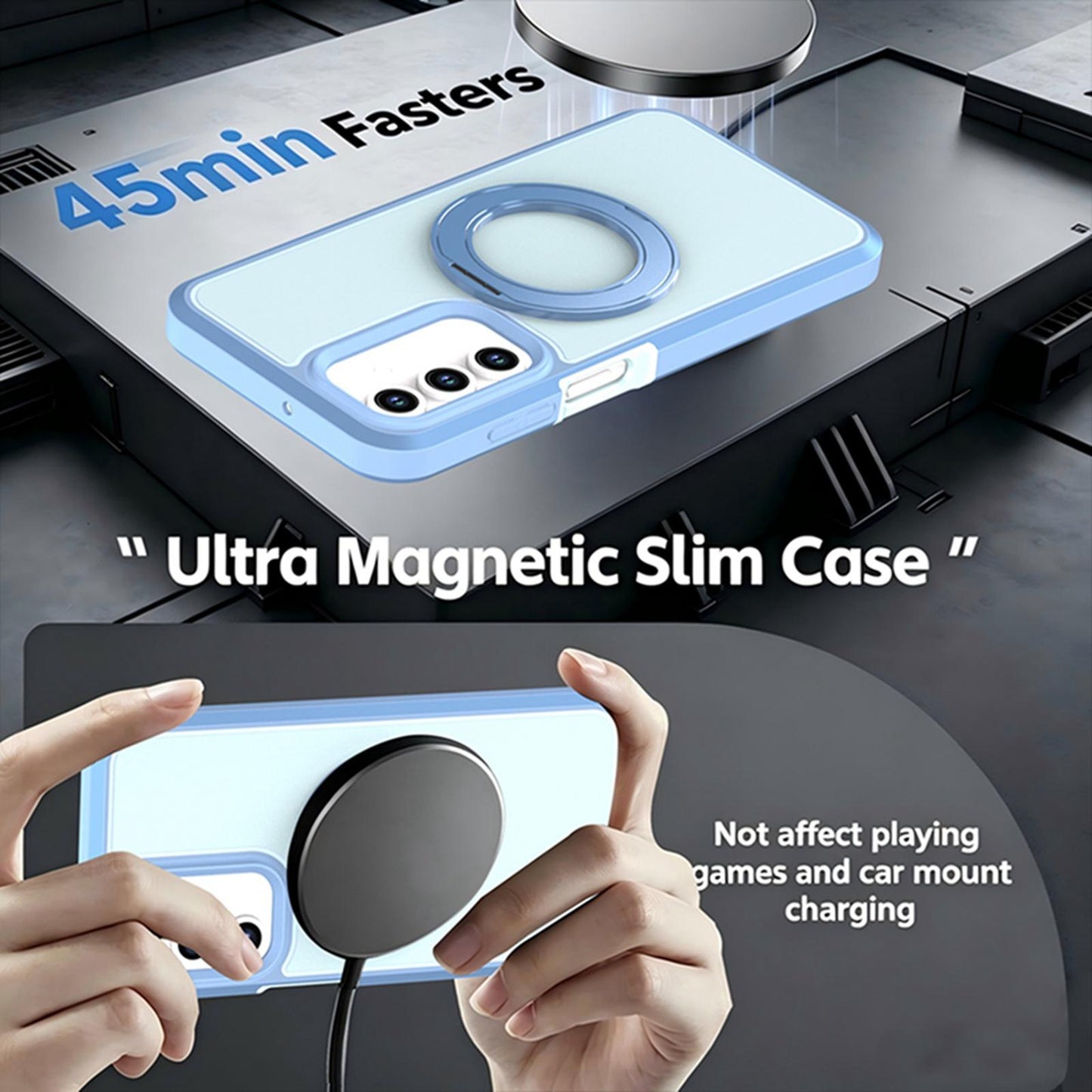 For Galaxy A17 / A16 / A26 5G Silicone Magnetic Anti-drop Protective Phone Case with 360 Rotating Holder(Light Blue)