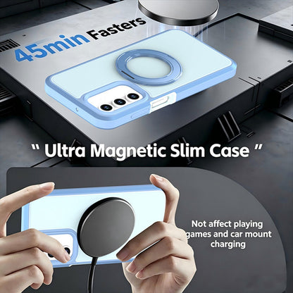 For Galaxy A17 / A16 / A26 5G Silicone Magnetic Anti-drop Protective Phone Case with 360 Rotating Holder(Light Blue)